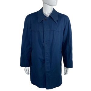 London Fog Men’s Vintage Navy Blue Polar Plush Removable Lined Trench Coat 42L